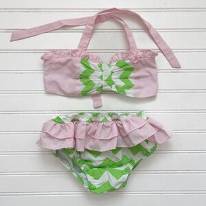 CHLOE’S CLOSET EUC Geometric Print Ruffle 2 Piece Swimsuit